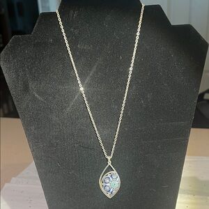 Brighton Silver Necklace with Blue Floral Pendant